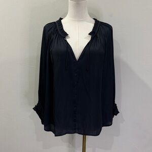 Ulla Johnson Silk Peasant Blouse | Navy | Gathered Sleeve | Boho Luxe